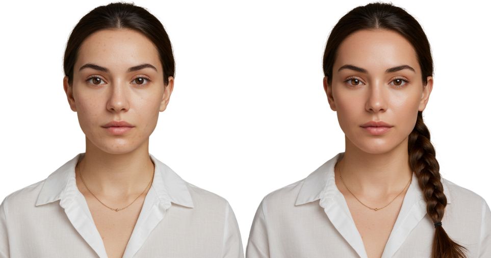 before and after of a woman after using Niacinamide