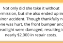 AITAH for Not Paying for My Girlfriend’s Car Repairs After She Used It Without Asking and Crashed It?